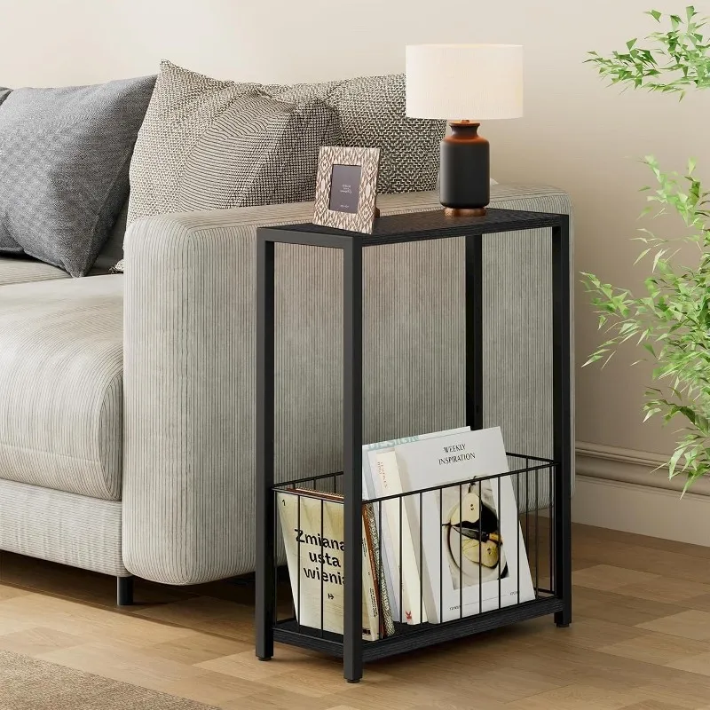 A few side cabinets on the side of sofa, extremely narrow bedside table, a few tables on side of living room, seam s