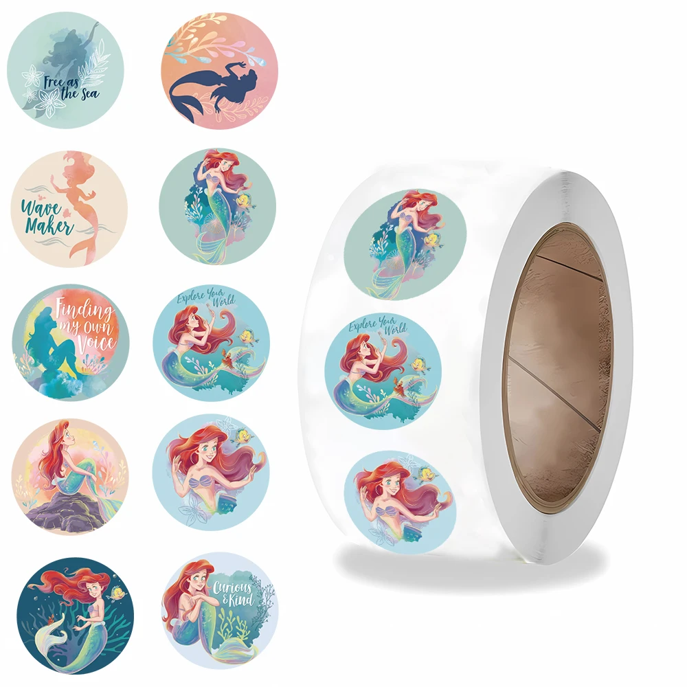 500 قطعة من ملصقات ديزني ليتل ميرميد آرييل رول مقاومة للماء مخصصة للأمتعة الكرتونية والقهوة والمعيشة وتخصيص الملصقات الرجعية