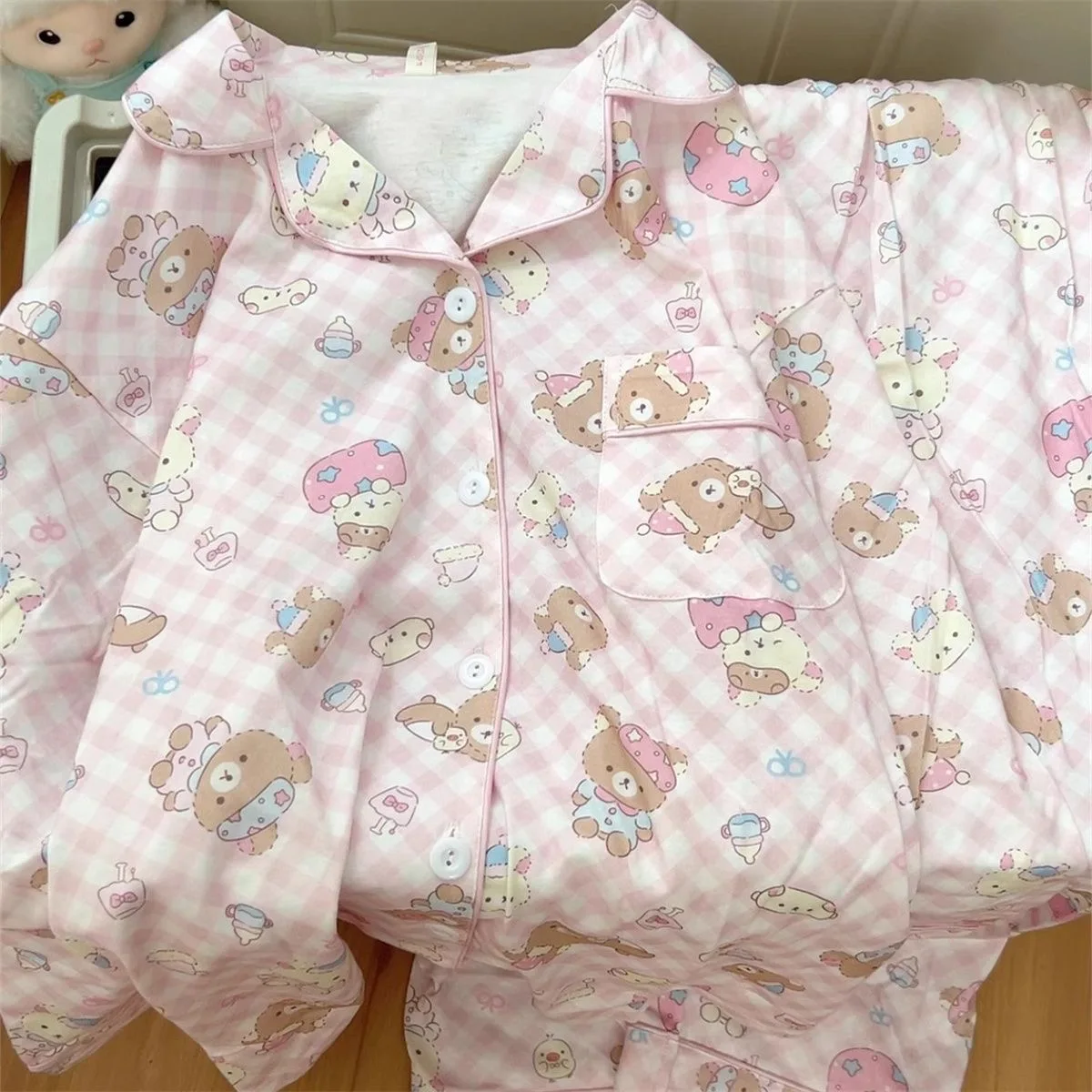 

Rilakkuma Pajamas Set Lovers Children's Pajamas Student Women's Spring Autumn Long Sleeves Long Pants Cartoon Cute Home Clothes
