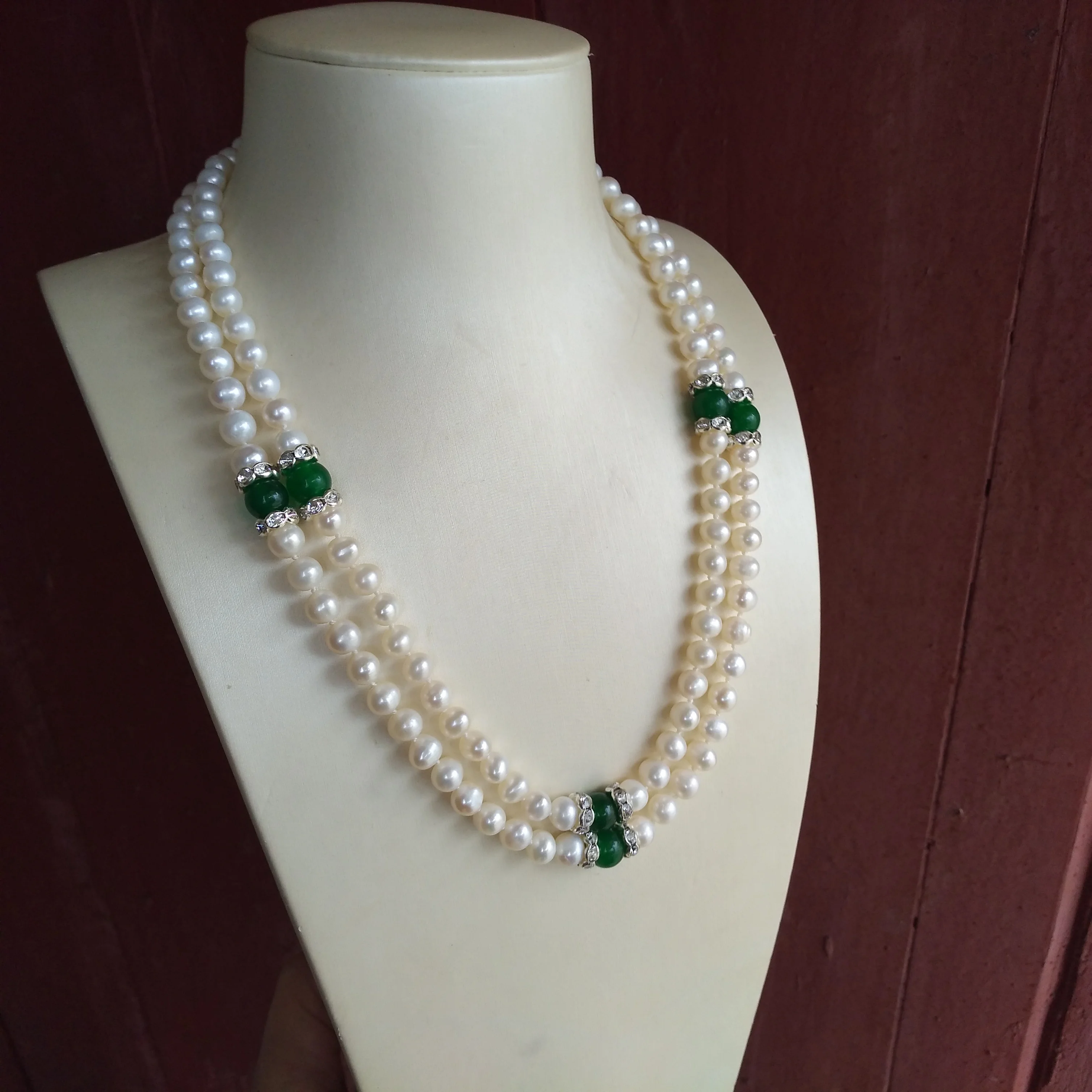 Elegant Two Strands 6-7mm Akoya+Green White Pearl Necklace Please See More Photos With Pearl Details.