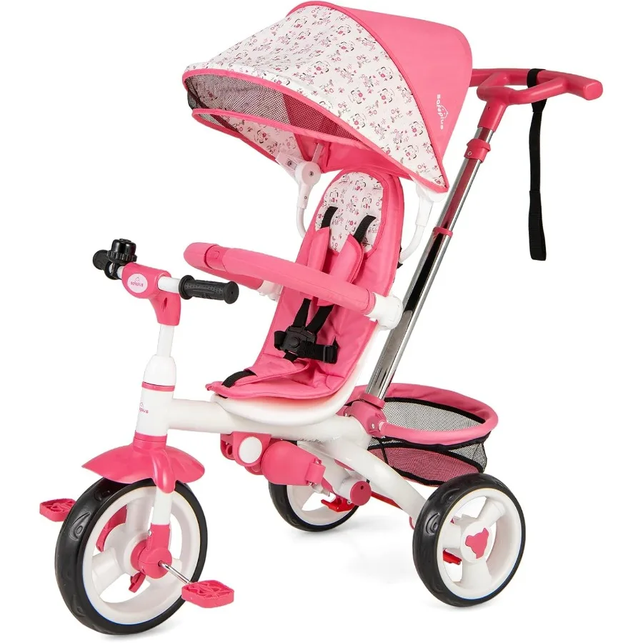 Tricycle pour tout-petits Tricycle 6 en 1 avec poignée Parent, harnais de sécurité de rangement Capy réglable et freins de roue Tricycle Push pour bébé S