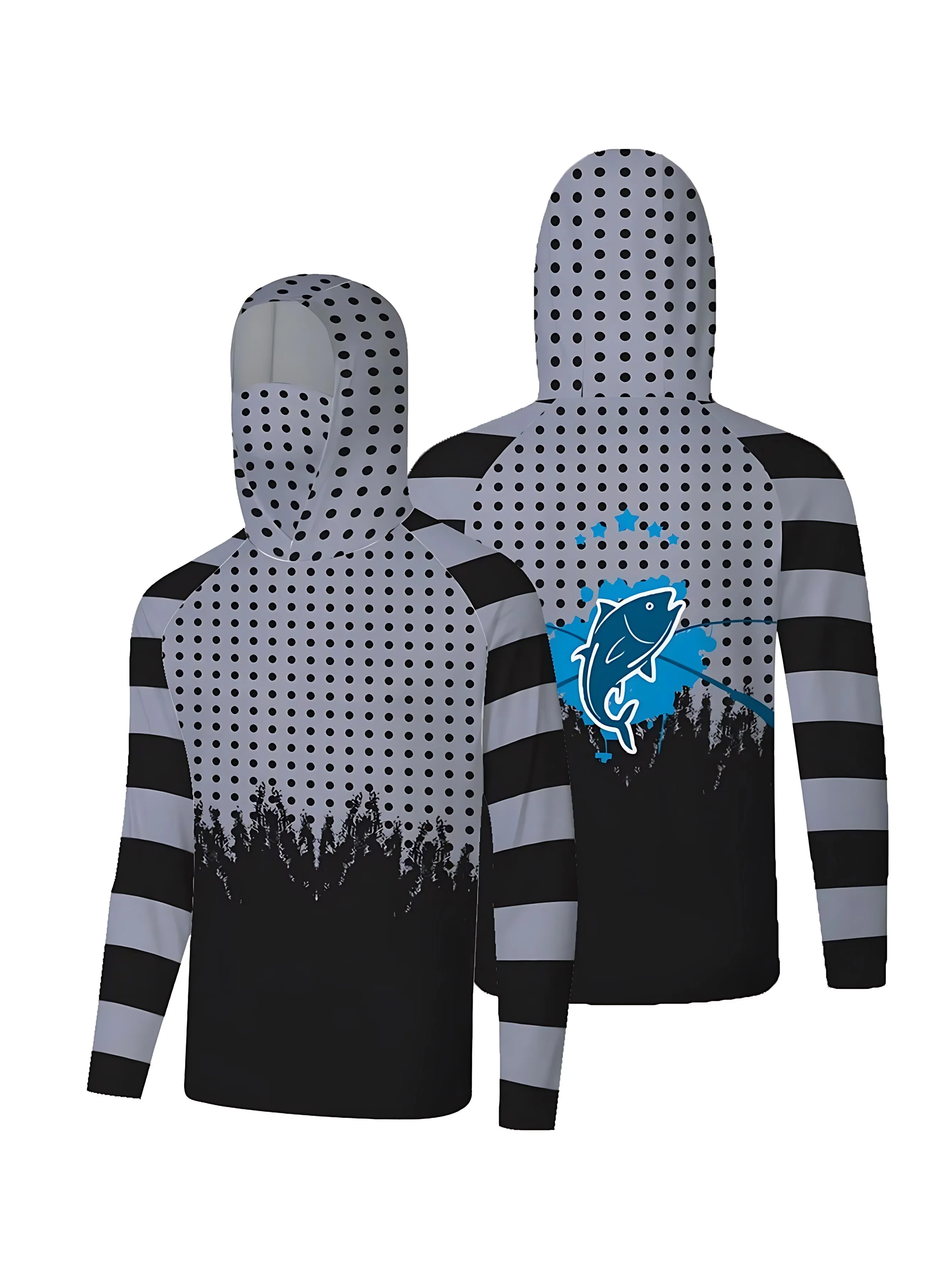 Men’s Fishing Hoodie Long Sleeve with Face Mask Breathable Quick Dry Lightweight Outdoor Sport Shirt