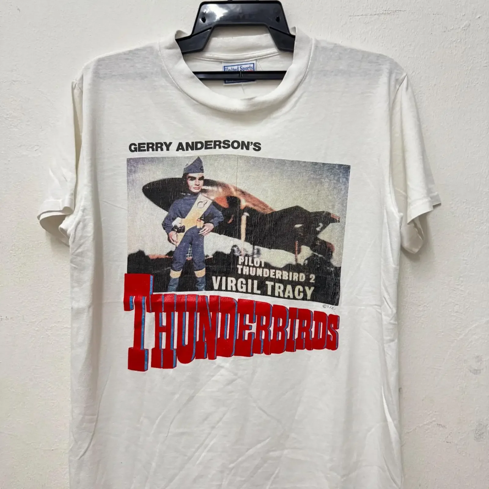 Vintage 90s Thunderbirds Virgil Tracy Gerry Anderson Sci Fi Puppet Film T Shirt Size M vintage Washed Breathable streetwear