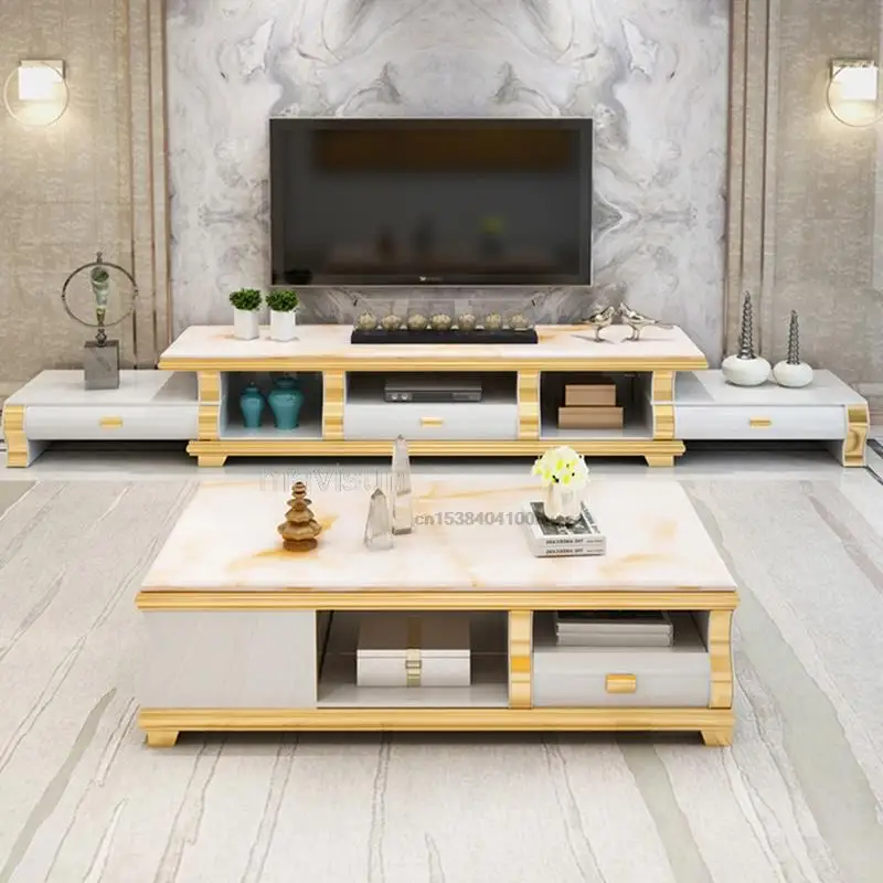 Open Plan Tv Cabinet Living Room Storage Cabinet Golden Stainless Steel Frame Extendorabale Meuble Tv Salon Theater Furniture