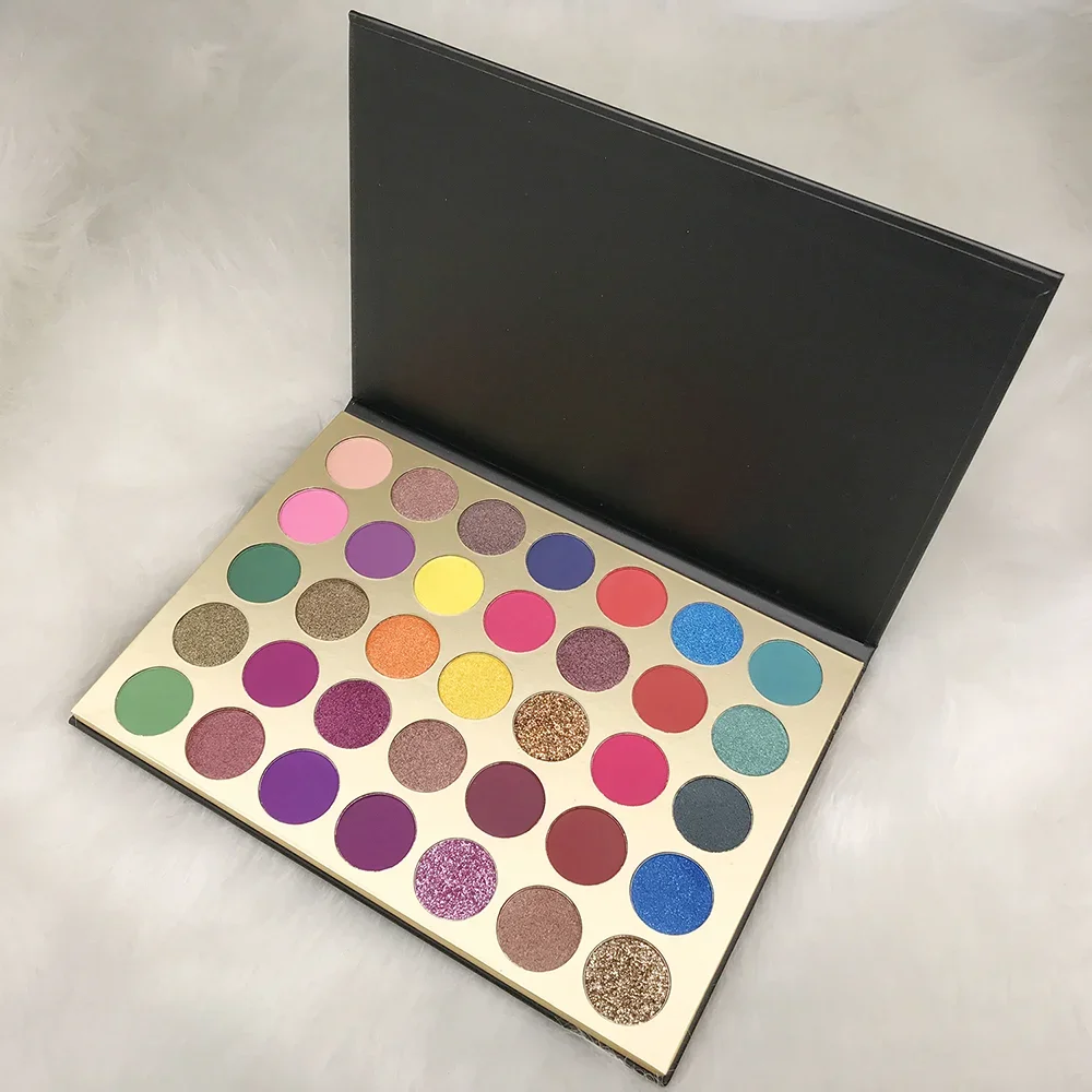 

35-colors Private Label Eyeshadow Custom Bulk Black-gold Paper-tray Palette Waterproof Pigment Matte Shimmering Eyes Makeup