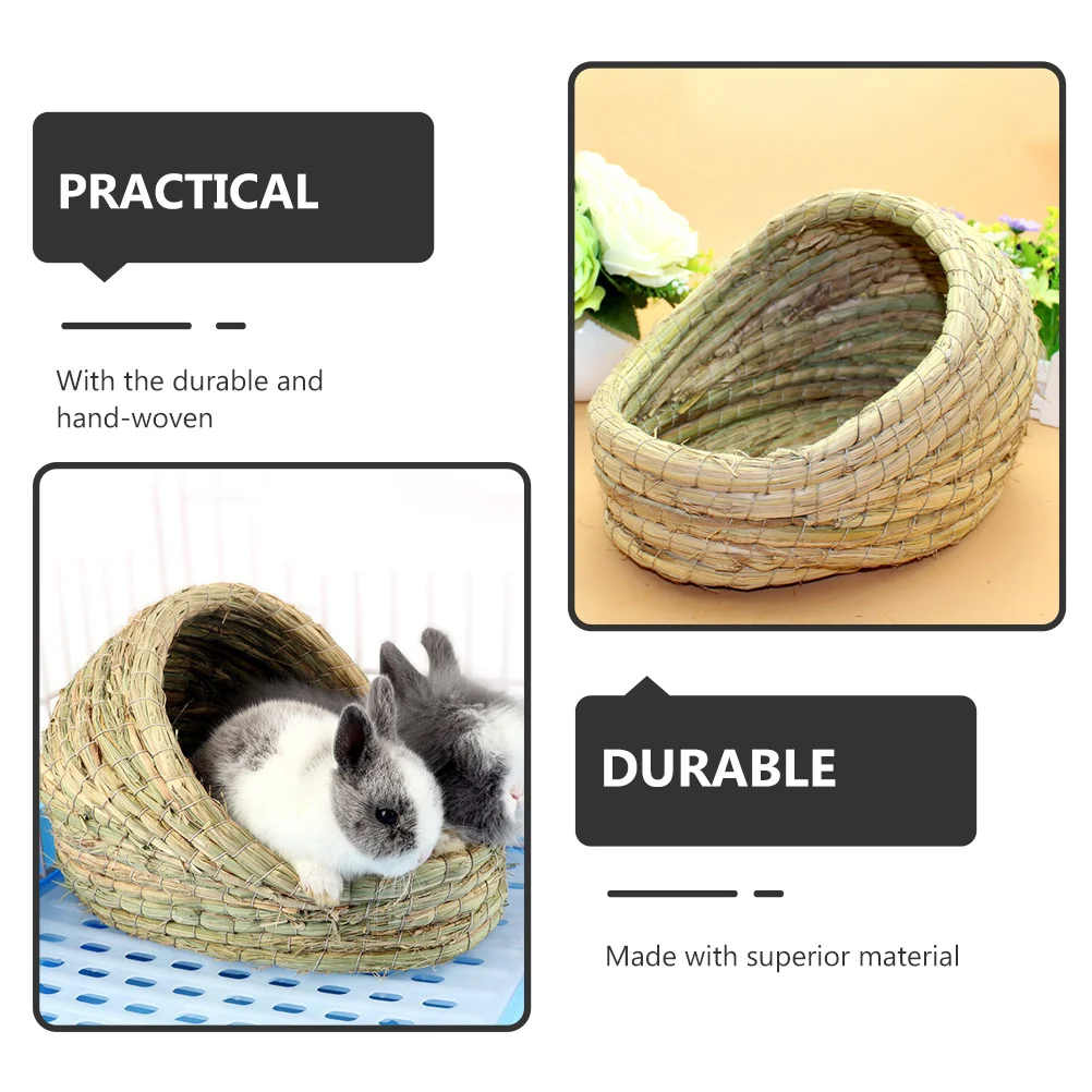 Hamster Hideout Rabbit Grass House Natural Hand Woven Seagrass Play Hay Bed Slipper Shaped Hideaway Hut Toy Bunny Hamster Guinea