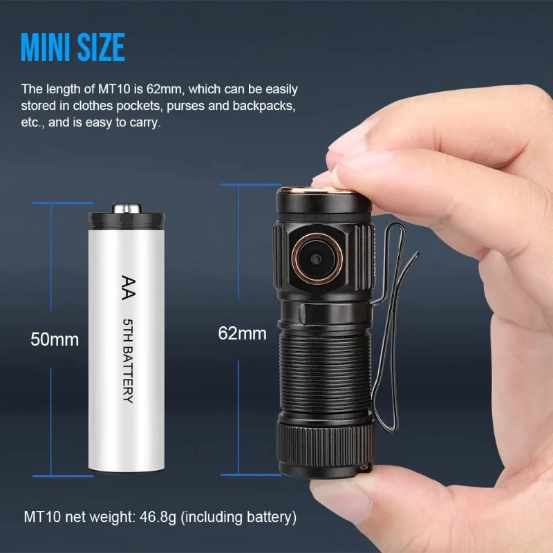 Emergency MT10 EDC Flashlight 1000Lumen Portable Rechargeable LED Lamp USB C Charging Torch Mini 16340 IPX8 MVB Optic Work Light