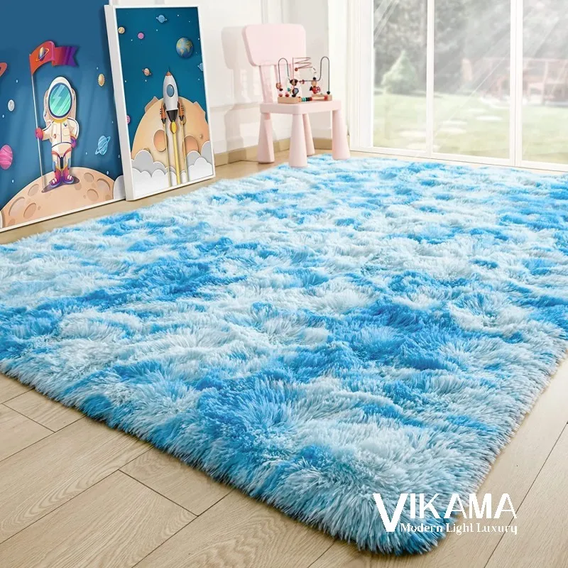 VIKAMA tie-dye gradient fuzzy carpet soft fluffy comfortable living room Cute girl Children's room bedroom bed Large floor mat