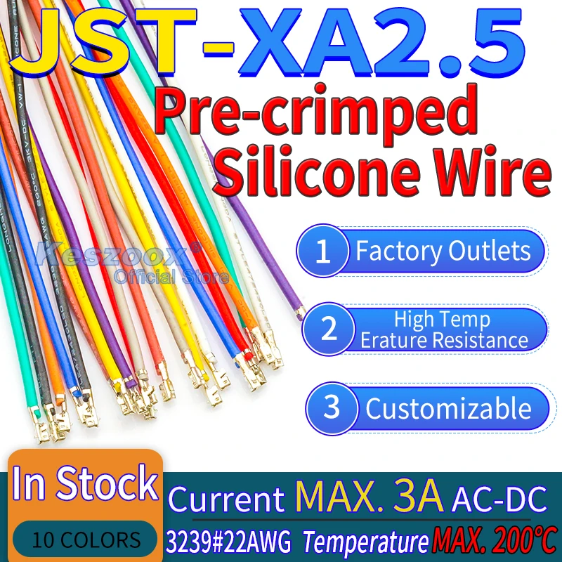 

JST XA2.5mm Pre-Crimped Silicone Cable Wire 22AWG Copper Wire High TempErature Resistance Cable Crimp Terminals XAR2.5 Connector