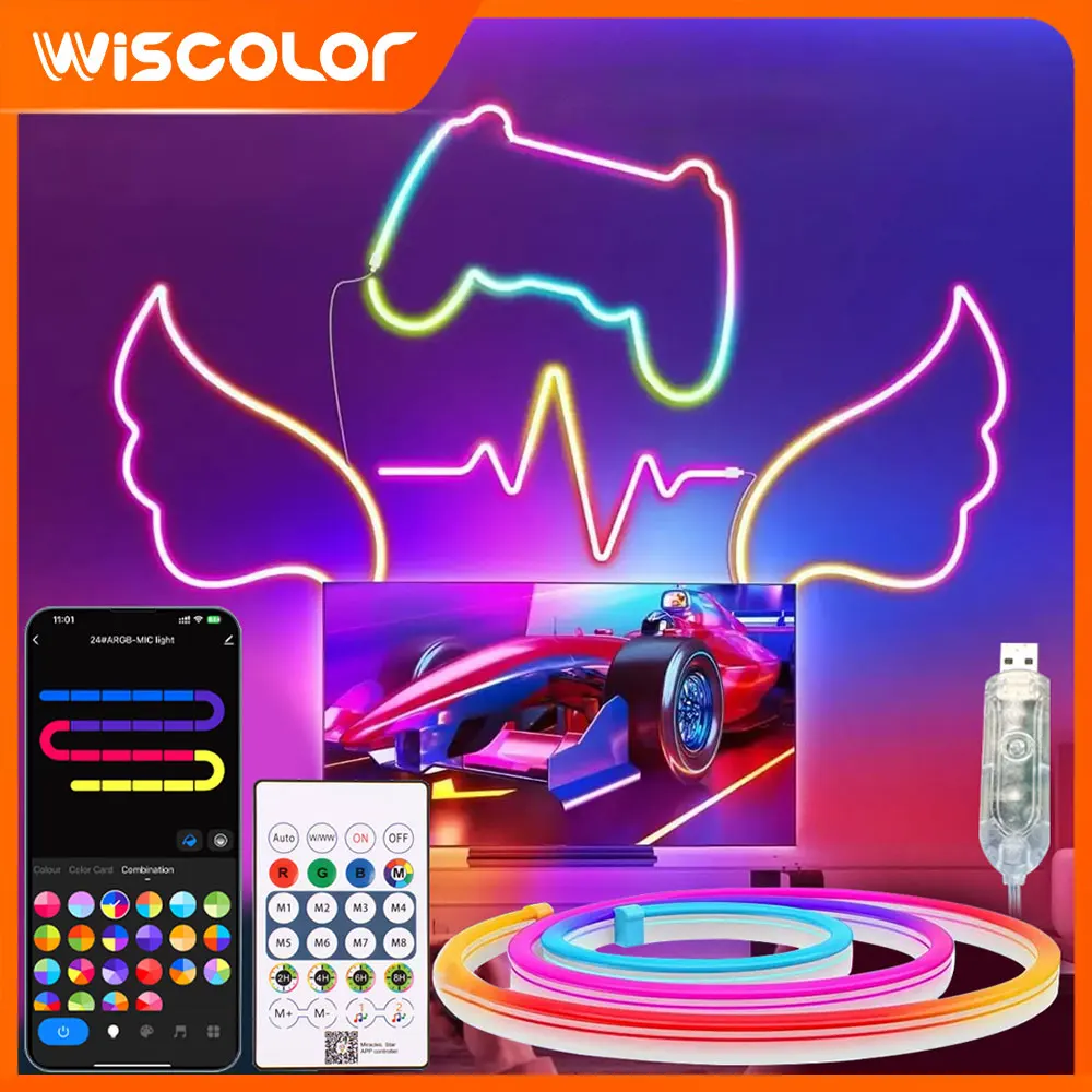5V USB LED Lights Strip RGBIC Neon Lighting Bluetooth APP Control Music Sync Support DIY Flexible Room Decor Gaming Light Strips