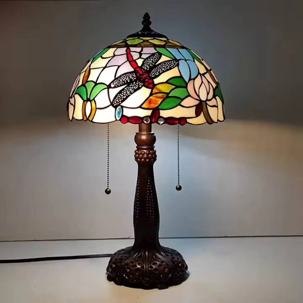 Lámpara de lectura de escritorio Vintage de 12 pulgadas y 30cm, lámpara Retro, pantalla de vitral Manual, lámparas de mesa LED Tiffany para dormitorio