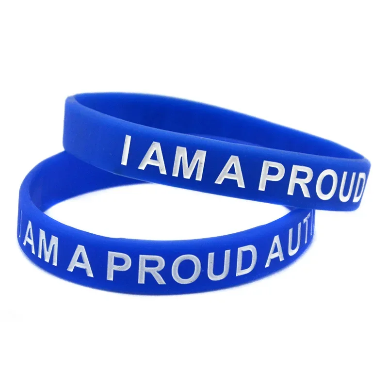 50 Pcs I Am A Proud Autism Parent Silicone Bracelet Inspirational Medical Rubber Wristband Blue