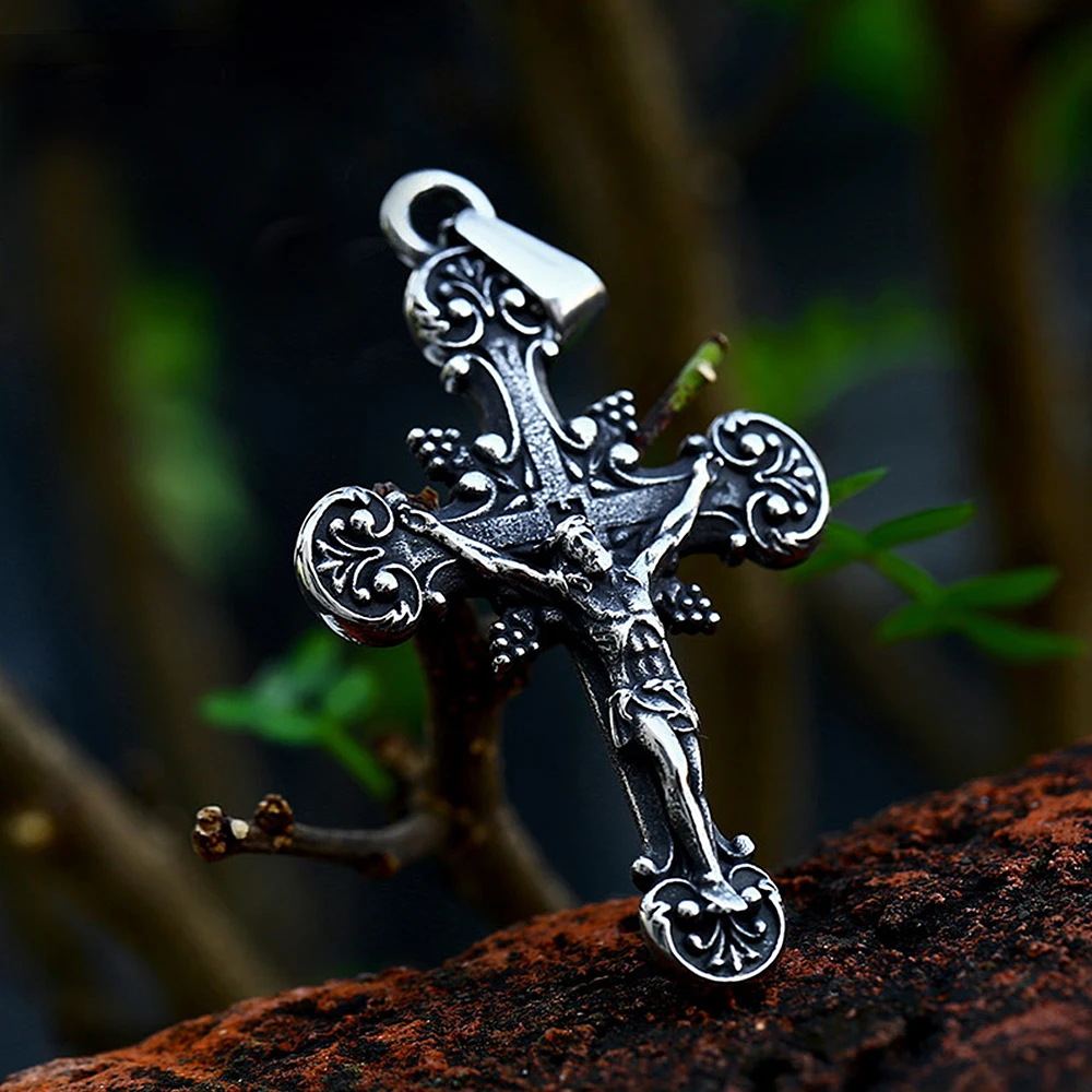 Cruz do vintage jesus pingente de aço inoxidável colar pequeno tamanho cruz amuleto colar para homens amuleto jóias presentes dropshipping