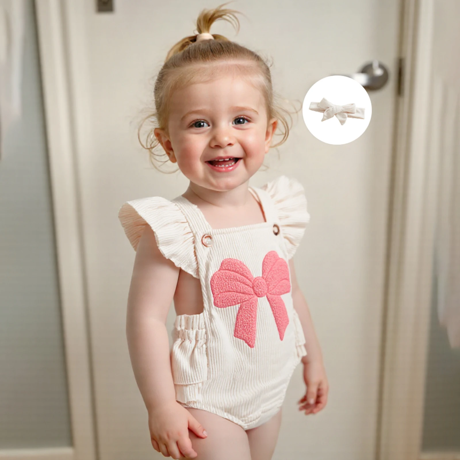 

Модный комбинезон для девочек: повседневный, с вышивкой, бантом и рюшами, комплект с повязкой на голову, вельветовый боди-костюм для малышей