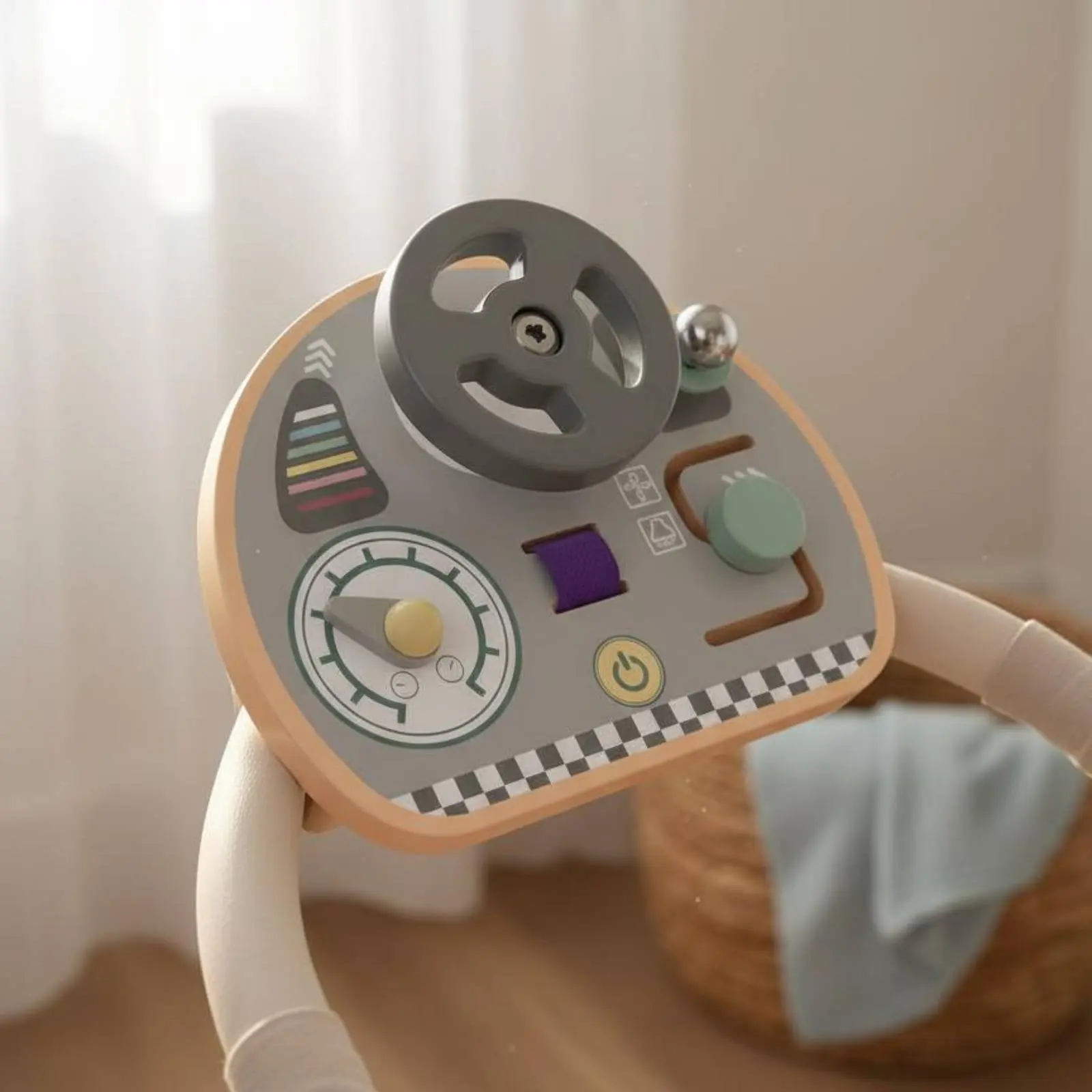 Wooden Steering Wheel Toy Child-Centered Inspired Car Dashboard Busy Board Baby Carriage Steering Wheel Toy Fine Movement Skills