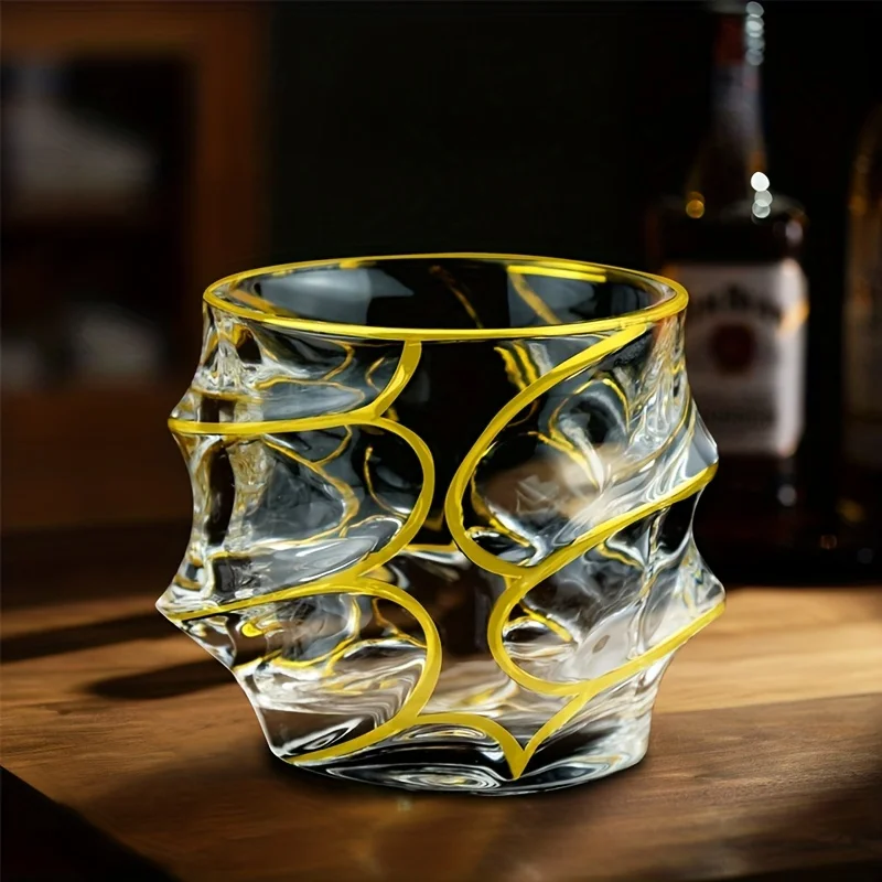 Whiskey Glass Gold Line Wine Whisky Glasses Golden Painted Crystal Barware Multi-function Beer Cocktail Home Water Coffee Cup