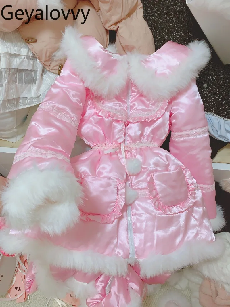 

Sweet and Cute Autumn Winter New Furry Mid-Length Cotton Jacket Pink Versatile Slim Fit Original Long Sleeve Zipper Coat