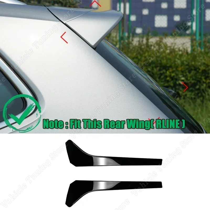 2Pcs Glossy Black Rear Window Side Spoiler Canards Splitter For Volkswagen Tiguan MK2 Rline 2017-2024 ABS Trim Body Kit Tuning