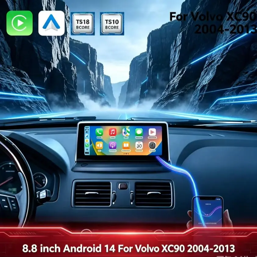 8.8 Inch Android 14 For Volvo XC90 2004-2013 Car Radio Stereo Multimedia Player GPS Navigation Wireless CarPlay Head Unit 4G DSP