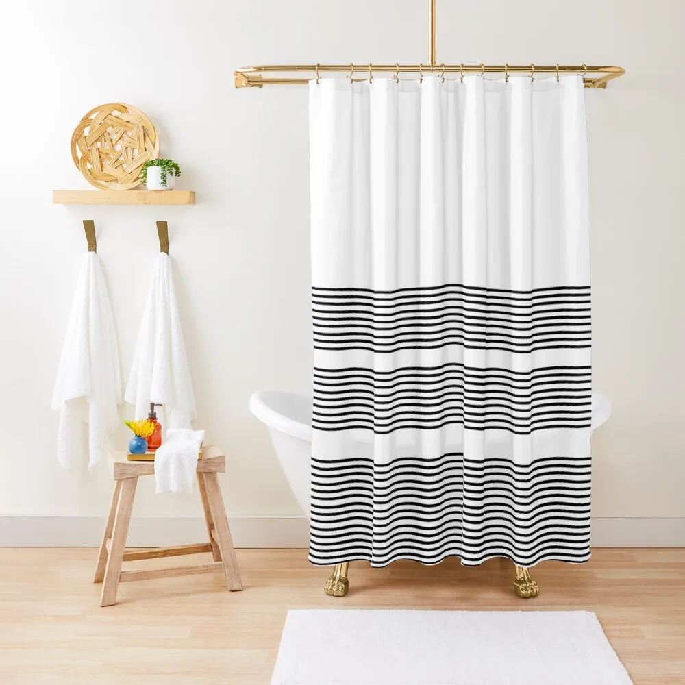 

Horizontal Wavy Stripe Design in Black and White Shower Curtain Cute Shower Window For Shower Waterproof Fabric Curtain