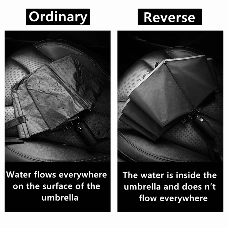 Windproof Folding With Ribs Umbre  Open&close Umbrella Inverted 10 Reverse Reflective Travel Auto Stripe Portable