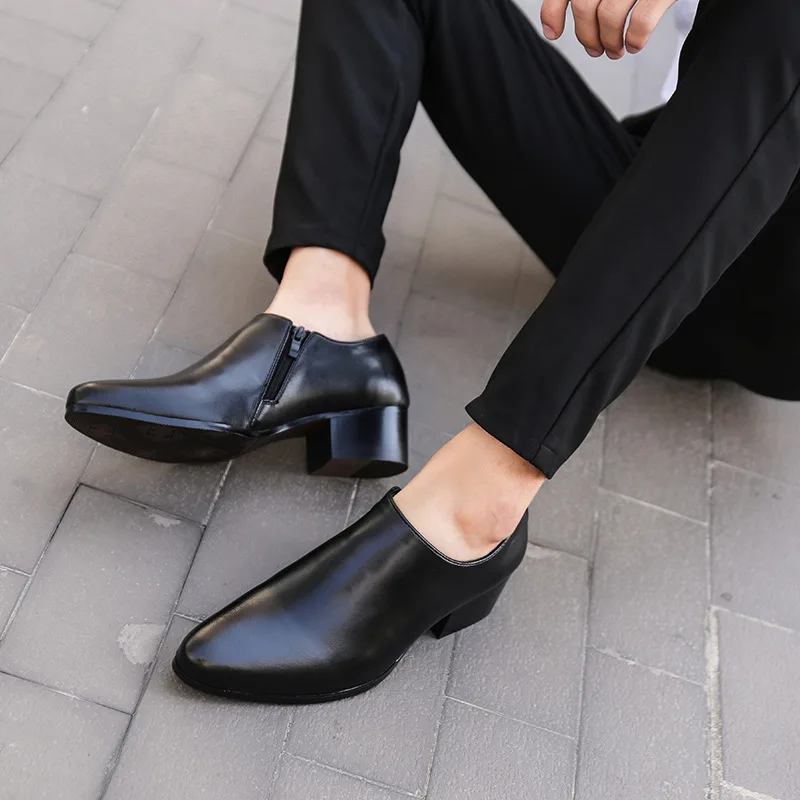 Genuine Leather Handmade Shoes Men Loafers Slip On Business Casual Shoes Classic High Heels Dress Oxford Shoes Male Shoes Flats