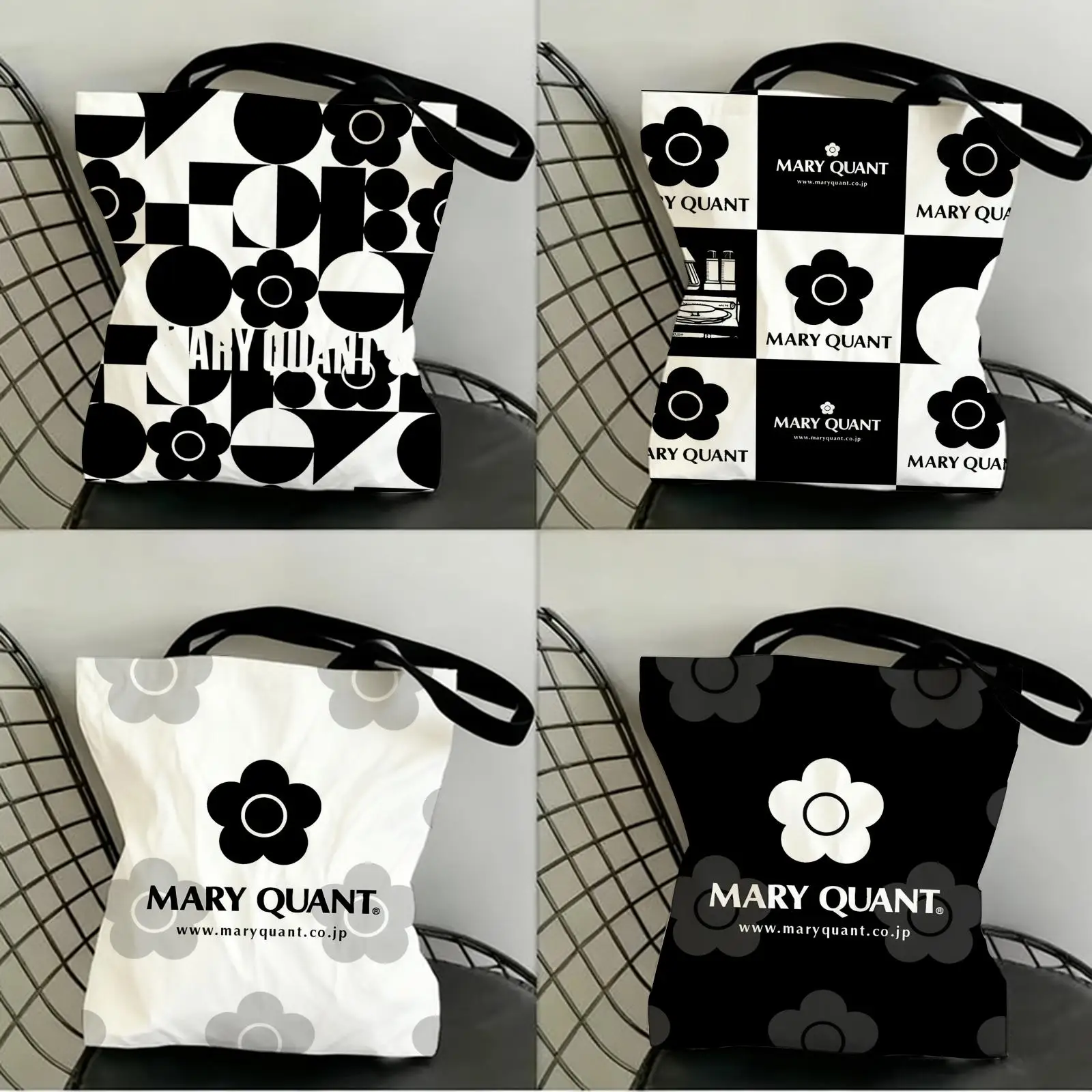 

Fashion M-Mary Quant Storage Bags Canvas Double-Sided Print Fashion Shoulder Tote Shopping Bag Gift Eco Handbags