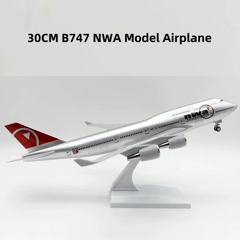 

Scale Resin Aircraft Model Northwest B747 30cm Plane Model Toys Airplane Model With Wheels & Base Children Gift Collection