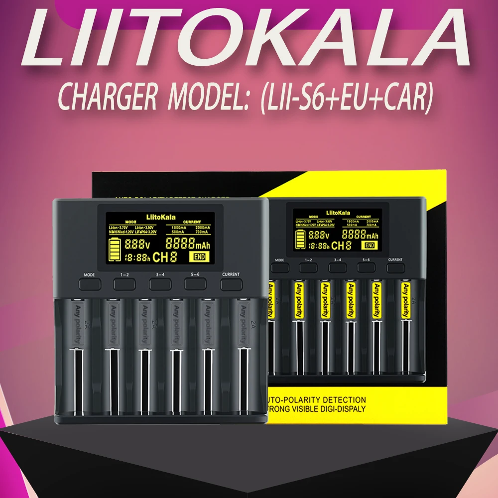 LiitoKala lii-S6 cargador de batería 18650 26650 21700 batería de litio NiMH