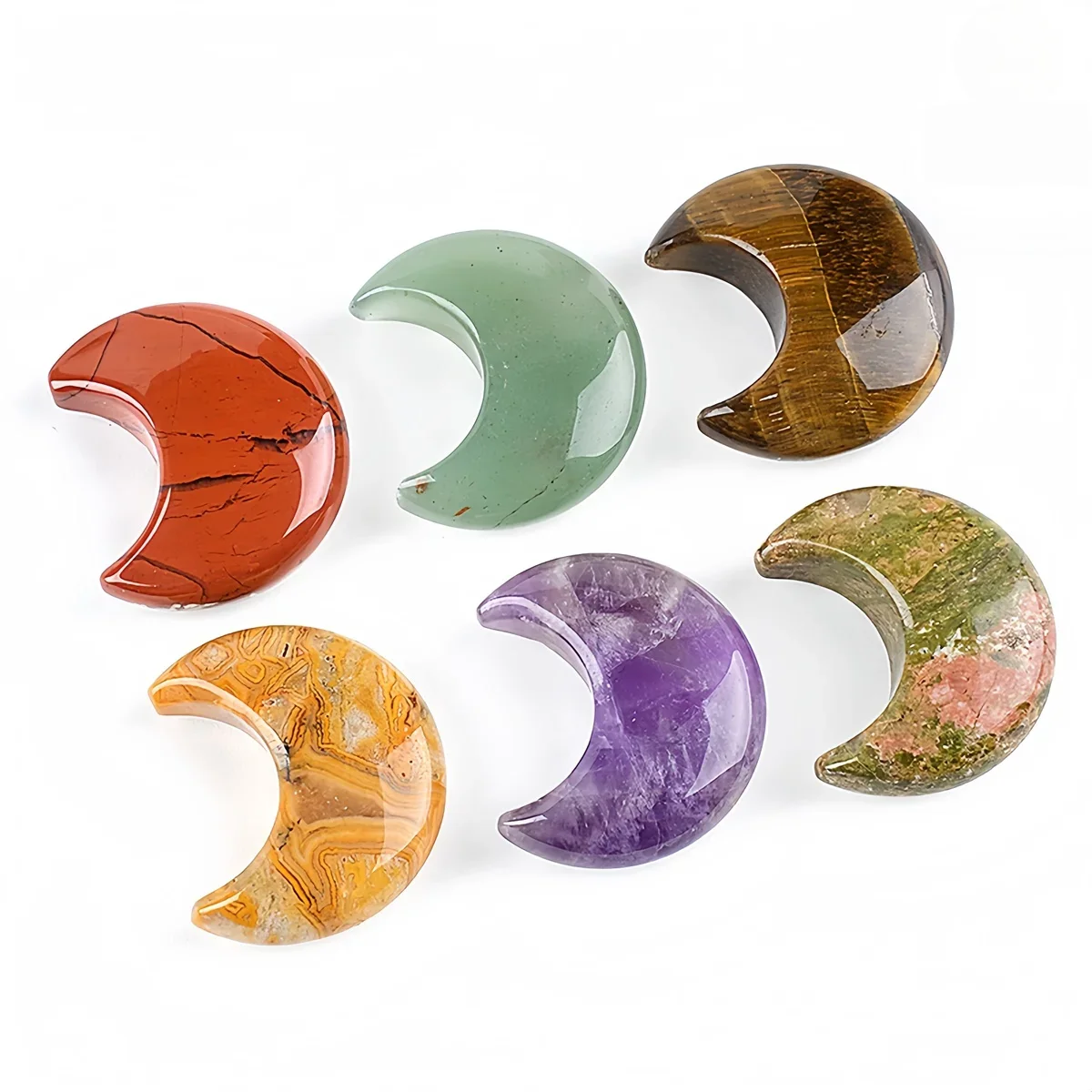 6PCS Natural 30MM Polished Moon Carved Stone Mini Crescent Figurine for Meditation Witchcraft Home Table Decoration Wholesale