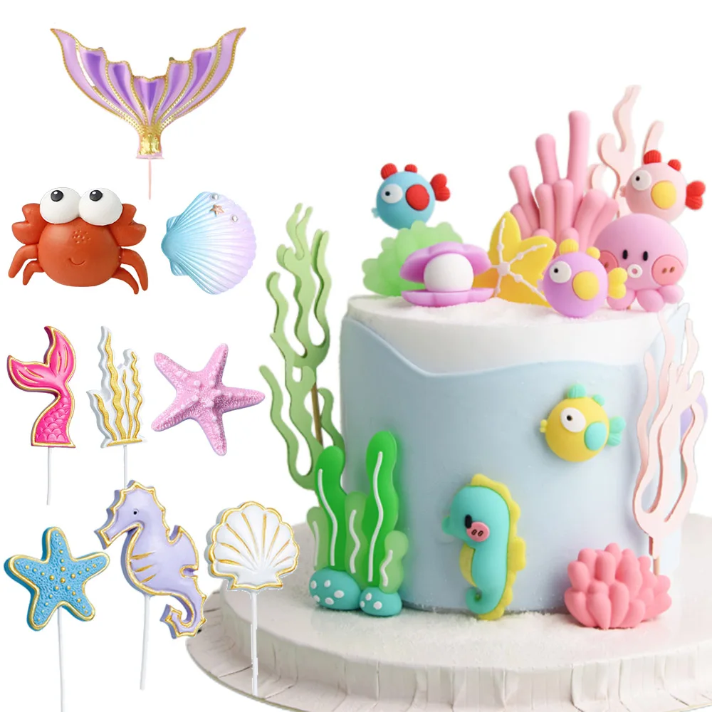 Under The Sea Cake Decor Ocean Animals Cake Toppers Mini Fish Baby Octopus Seahorse Crab Starfish Cake Decor Sea Animals Party