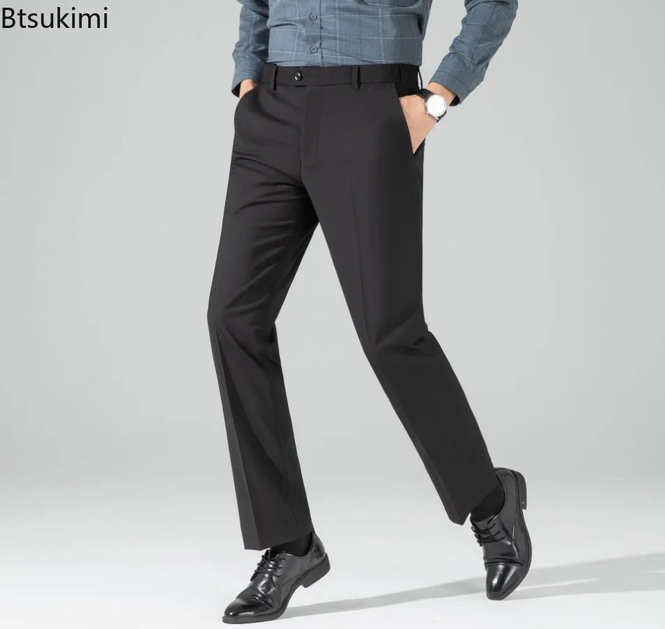 New Men's Office Business Suit Pants Comfort Non-ironing Solid Straight Casual Trousers All-match Anti Wrinkle Men Dress Pants