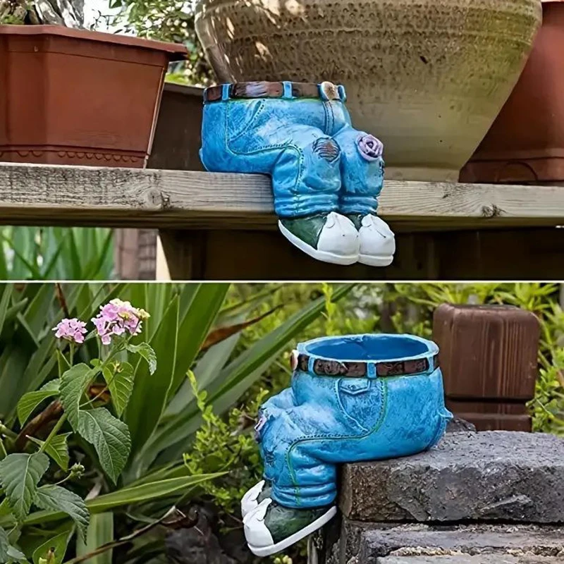 1Pc Jeans Broek Vorm Bloempot Hars Standbeeld, Sappige Pot Bloem Planter Voor Binnentuin Gazon Veranda Terras Buiten