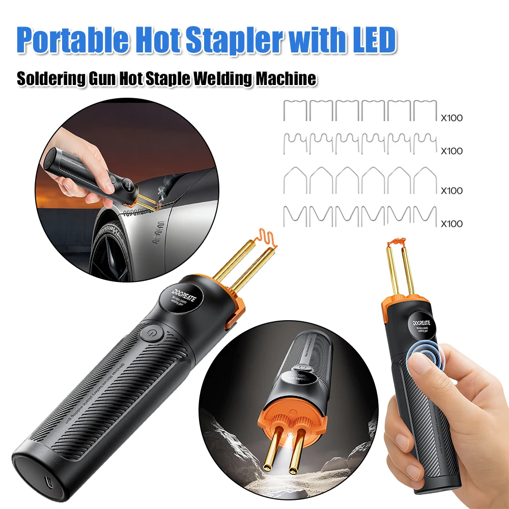 

Портативный беспроводной термостеплер для сварки пластика с зарядкой USB-C, набор для ремонта бамперов автомобилей и мотоциклов