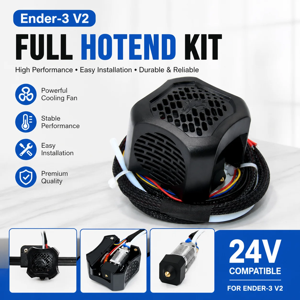 

Creativity Ender 3 V2 Hotend Kit 24V Cooling Fan ExtruderKit with Silicone Cover Full Assembled for Ender-3 V2 3D Printer Parts