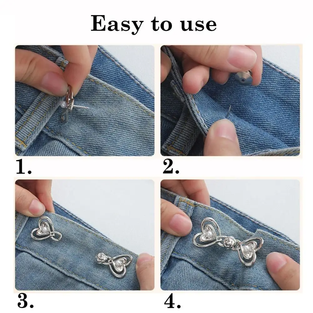 Creative Heart Shape Tightener Waist Buckle for Jeans No Sewing Required Jeans Button Adjuster for Pants Skirts