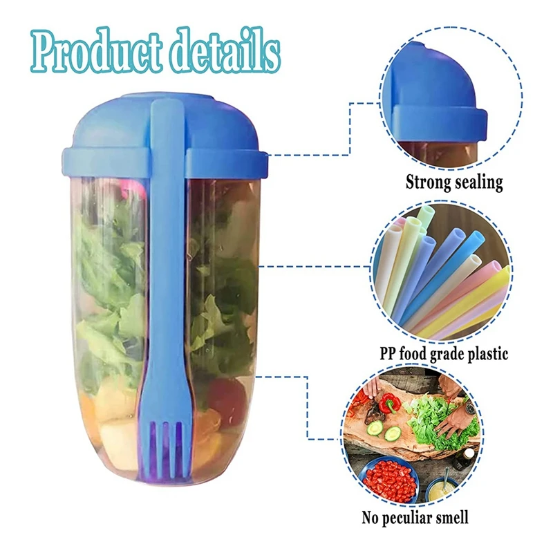 3Pcs Salad Meal Shaker Cup Fresh Salad To Go Container With Fork And Salad Dressing Holder