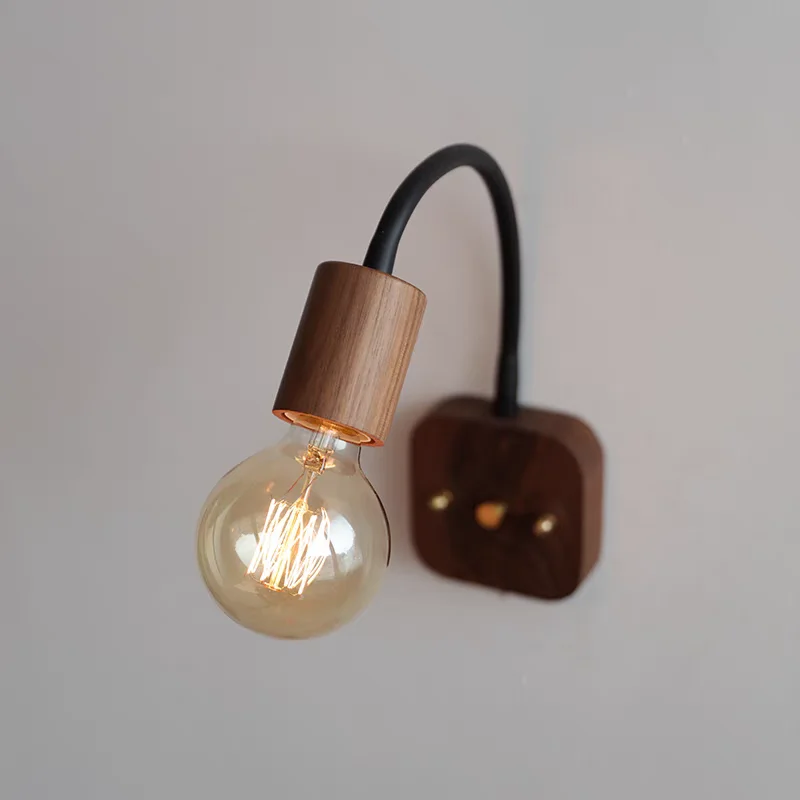 

Walnut Wood Flexible Hose LED Wall Lamp E27 Adjustable Angle Bedroom Bedside Reading Study Light Hotel Headboard Sconce Light