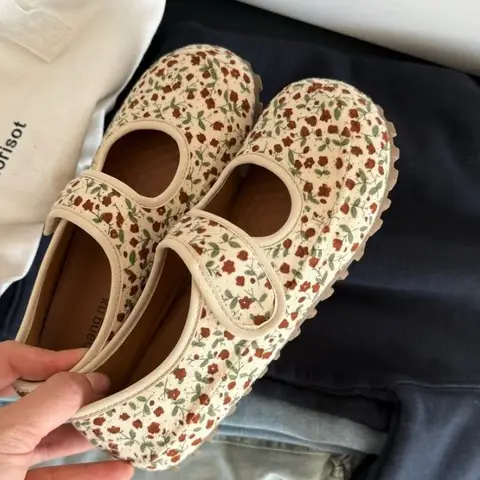 얕은 입 신발 여성 플랫 드레스 고무 직물 PU 면 얕은 입 신발 여성 플랫 드레스 직물 고무 PU