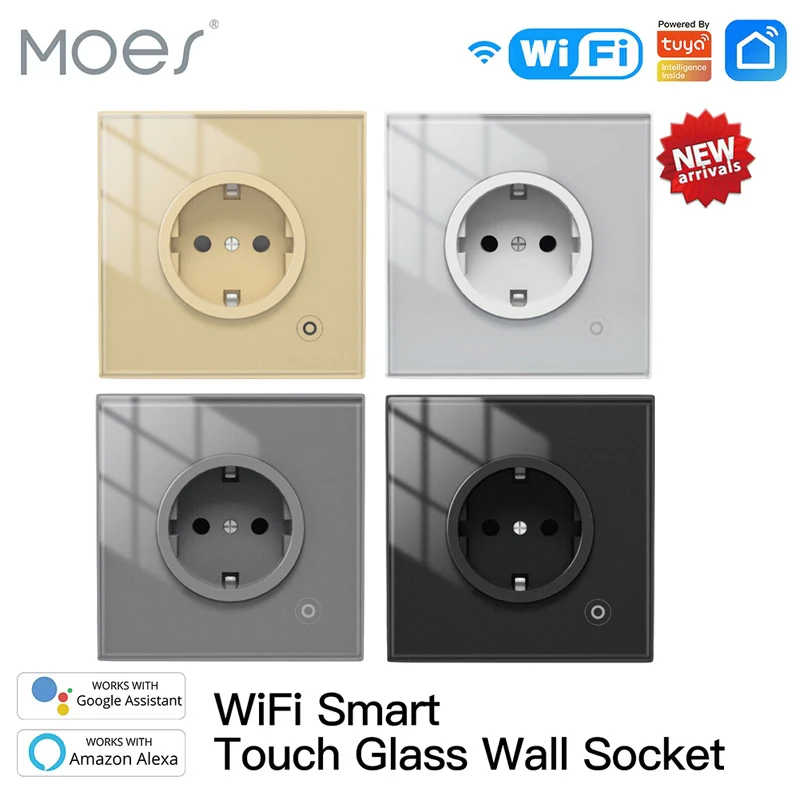 MOES Tuya ZigBee Smart Wall Socket,Glass Panel Outlet,Power Monitor,Wireless Control Mesh with Timer,Alexa Google Home voice EU