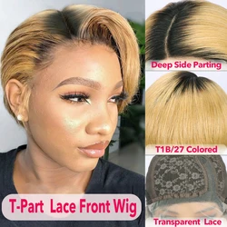 Short Pixie Cut Wig Human Hair Short Bob Straight Wig For Women T Part Lace Front Wig 13x1 4x1 Remy Human Hair 150% Density