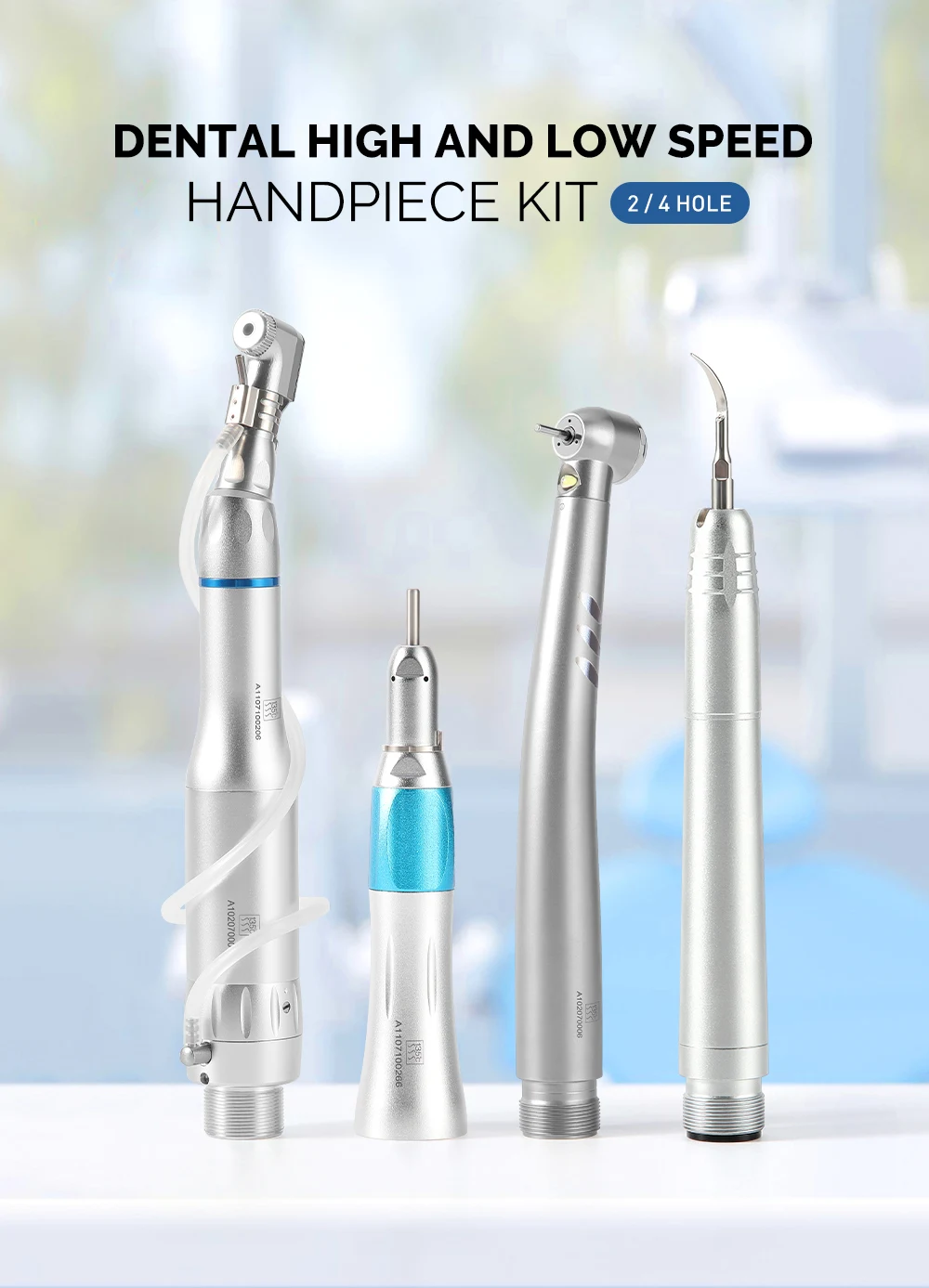 AZDENT Dental LED Hoch- und Niedriggeschwindigkeits-Handstück-Set mit Luftscaler, 1:1 Latch-Winkelstück, 2/4-Loch-Set, Zahnmedizinische Instrumente für Zahnärzte – Detail 1