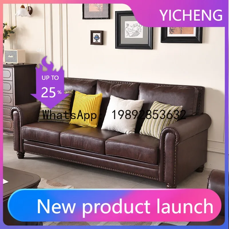 4-10 brown retro-style living room sofa - available in single, double, three, and four-seater configurations - top grain leather
