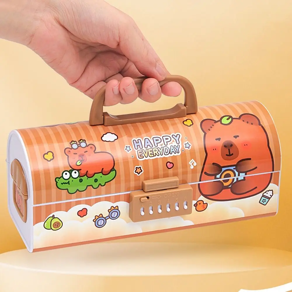 With Dual Password Lock Pen Box Handheld Multi-Function Pencil Case Capybara Large Capacity Stationery Organizer School Supplies