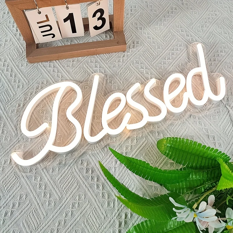 Imagem -04 - Blessed Neon Sign Luz Branca Quente Usb Powered Led Neon Light Wall Art Sinais para Sinais de Quarto