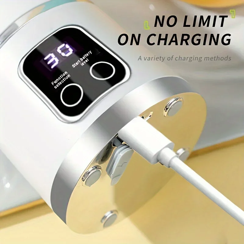 عصارة محمولة 450 مللي مع شاشة ديجيتال LED شحن USB كوب عصير خارجي منزلي متعدد الوظائف 12 شفرة خلاط 1500 مللي أمبير في الساعة