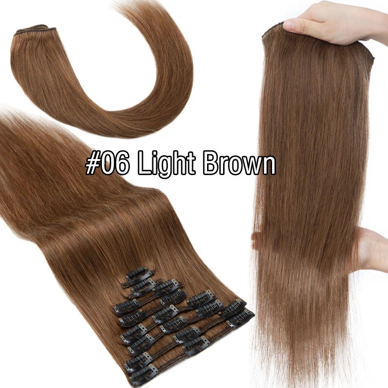 

100% Human Hair Clip In Hair Wig 7pcs 12inch Straight Extensions #613 #2 Add Length & Texture Natural Look Wholesale