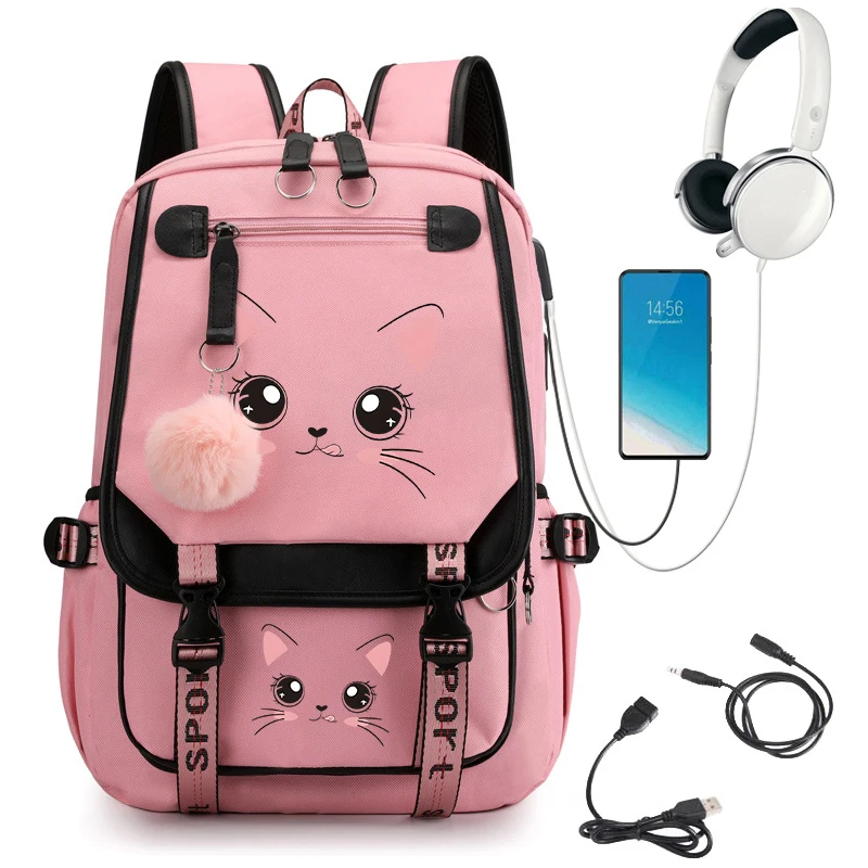 

Women Laptop Backpack Boys Girls School Books Bags for Teenage Girls Bagpack Cat Face Kawaii College Student Book Bag Rucksack