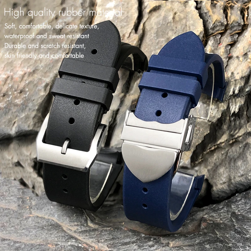 20mm 22mm Curved End Rubber Silione Watchband for Tudor Black Bay GMT Folding Buckle Wristband Braceles Watch Strap Free Tools