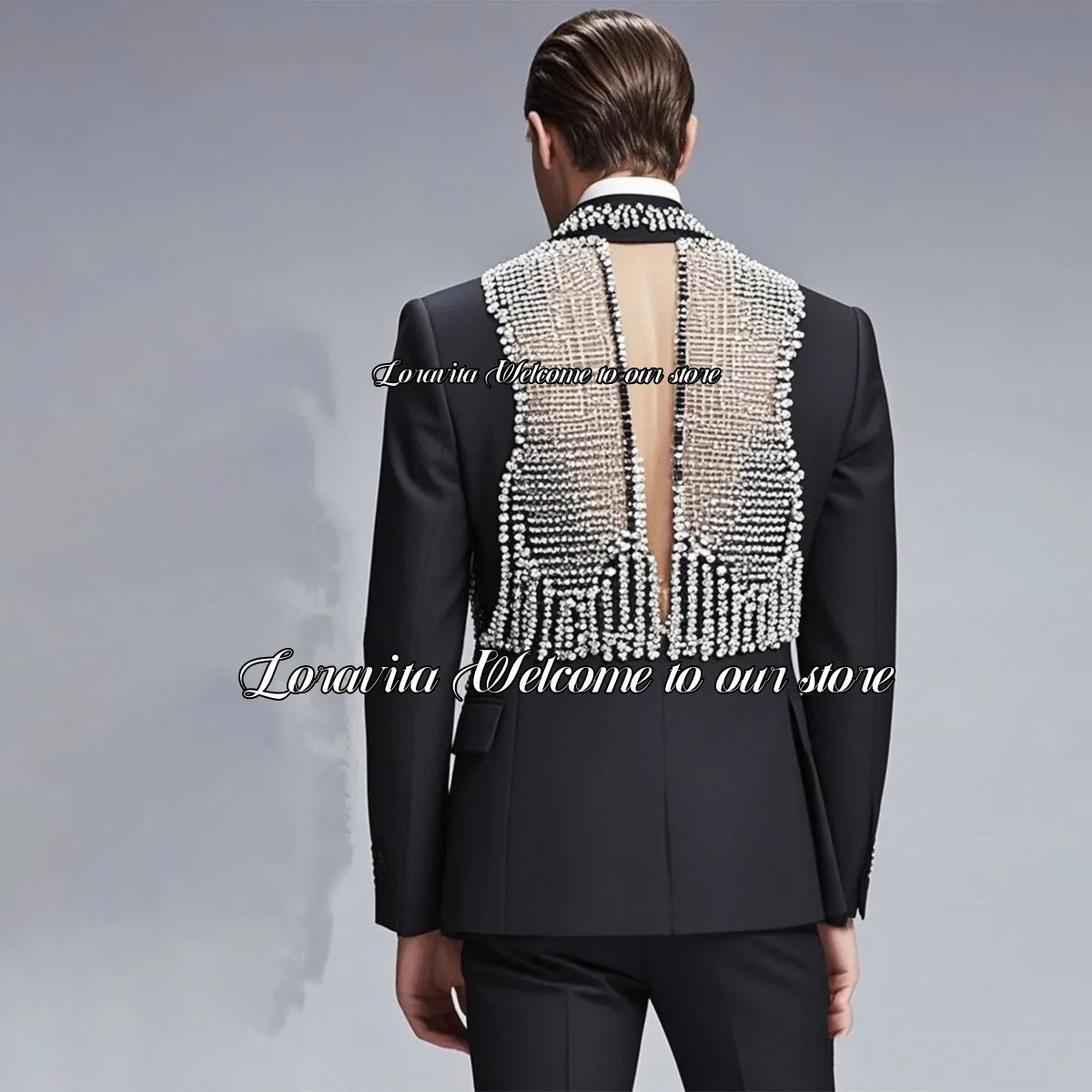 Luxurious Male Prom Party Blazer Sparkling Diamonds Adorn Hollow Back Men Suits 2 Pieces Groom Wedding Tuxedos vestidos de novia